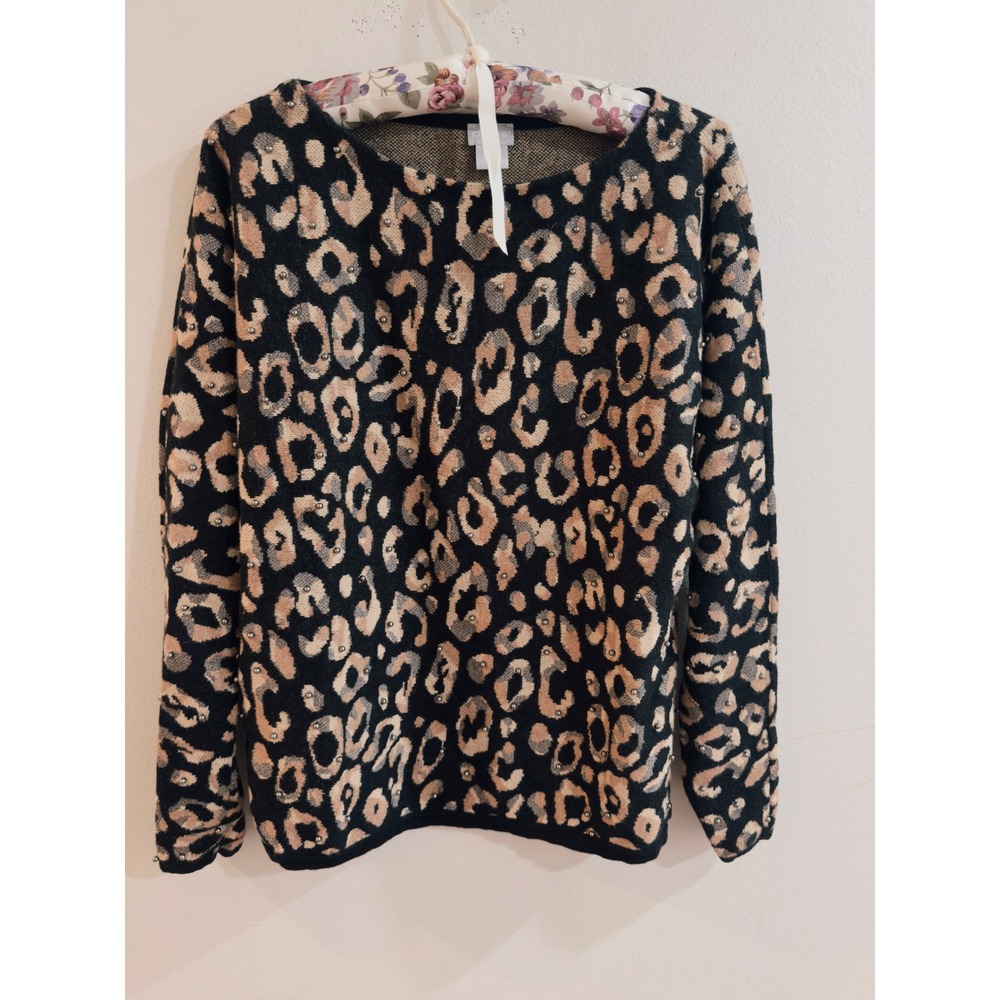 Chico's Leopard Print Studded Sweater Womens size 1 US Medium Metallic Knit
